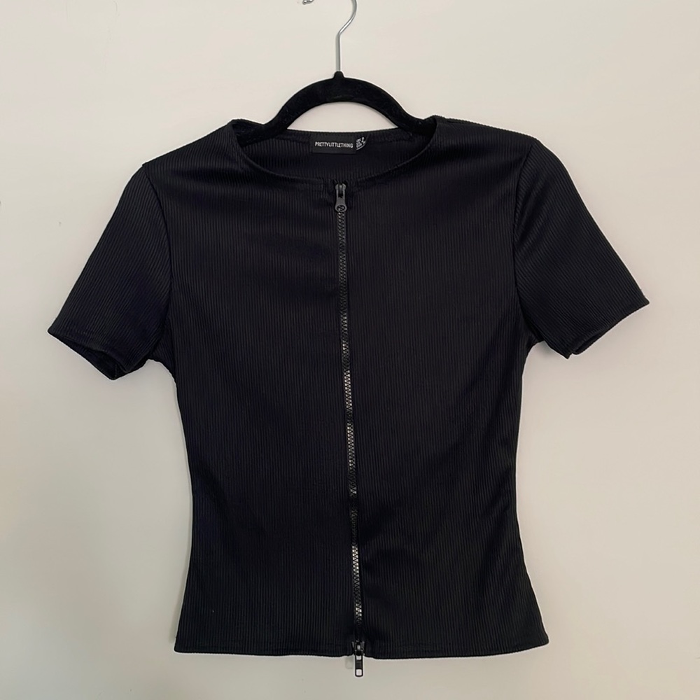 Black Ribbed Zip Top